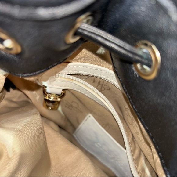 Cole Haan White Black Leather Perforated Bucket Bag - Picture 5 of 14